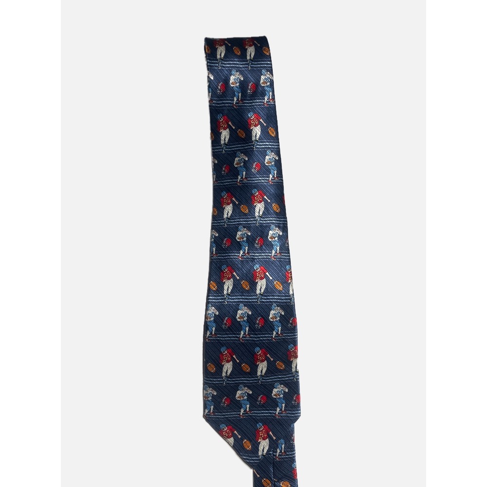 Talbots Football Silk Tie Kids‎ OS Navy Blue Sports Pattern Preppy Accessory